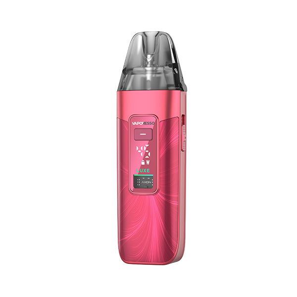 Luxe X3 Pink vape device with a digital display on a white background