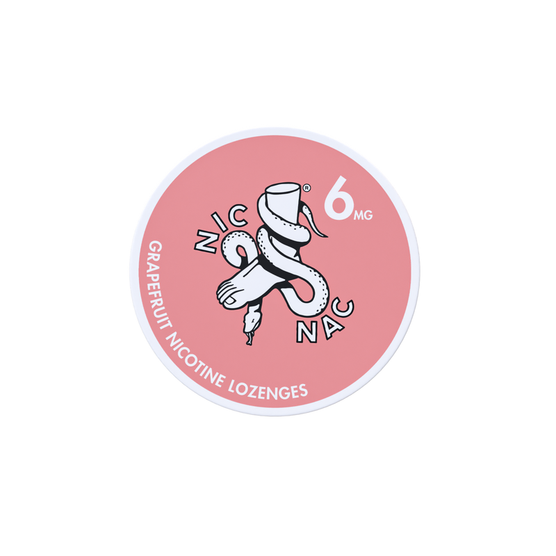 Nic Nac Nicotine Lozenges grapefruit in white writing on a pink tub 6mg