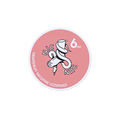 Nic Nac Nicotine Lozenges grapefruit in white writing on a pink tub 6mg