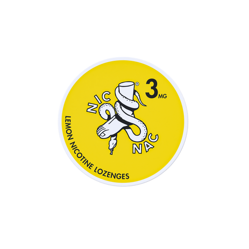 Nic Nac Nicotine Lozenges lemon in white writing on a yellow tub 3mg