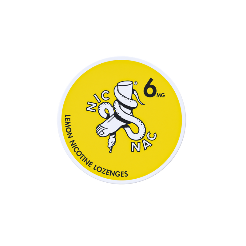 Nic Nac Nicotine Lozenges lemon in white writing on a yellow tub 6mg