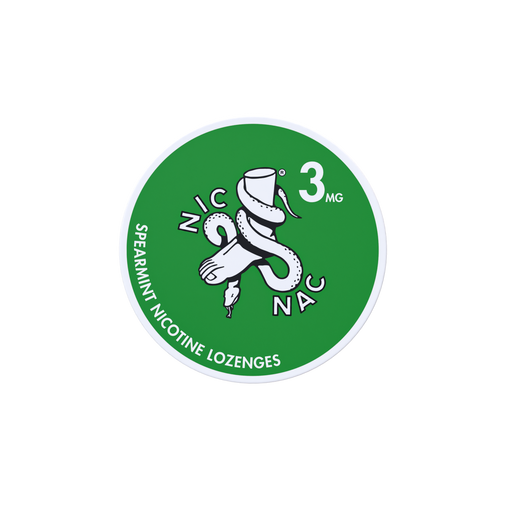 Nic Nac Nicotine Lozenges spearmint in white writing on a green tub 3mg