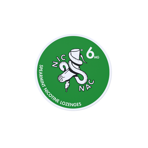 Nic Nac Nicotine Lozenges spearmint in white writing on a green tub 6mg
