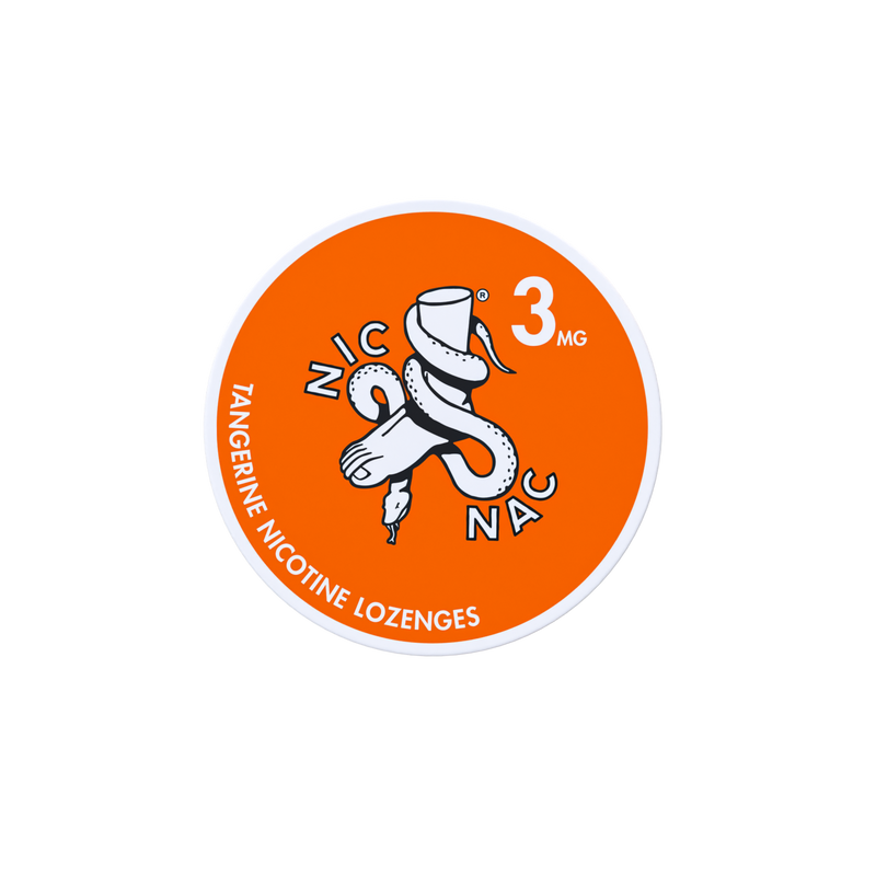 Nic Nac Nicotine Lozenges tangerine in white writing on a orange tub 3mg
