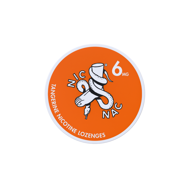 Nic Nac Nicotine Lozenges tangerine in white writing on a orange tub 6mg
