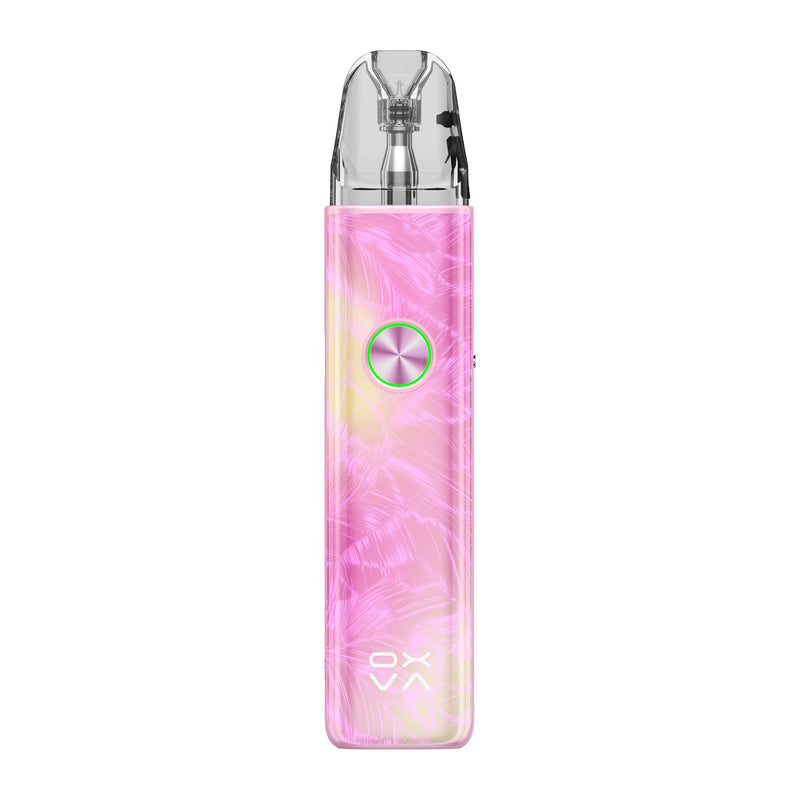 OXVA Xlim 4 pod vape kit in Aurora Petal Pink, front view showing the ring light button