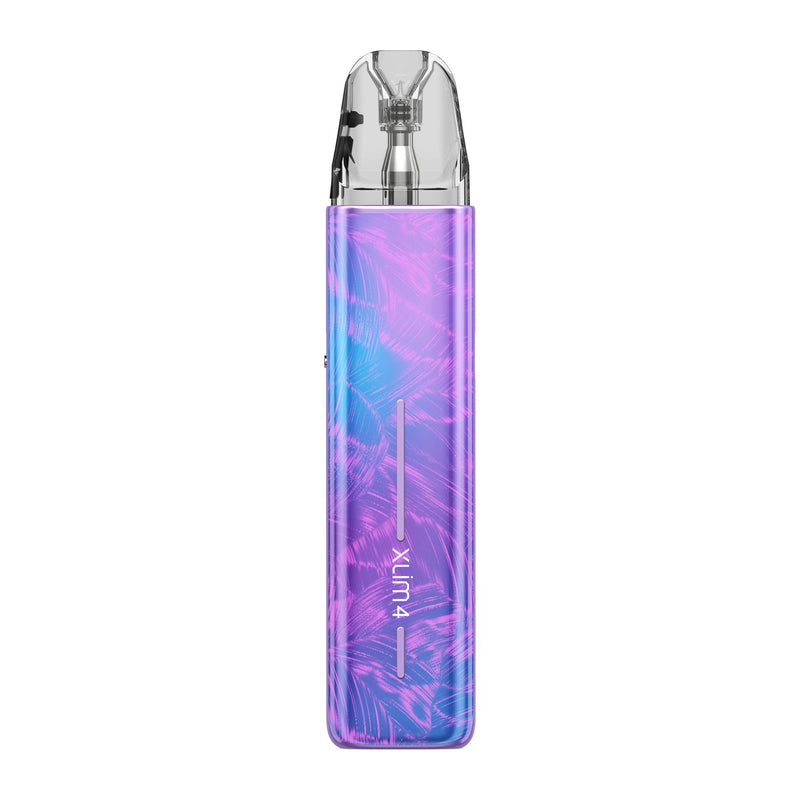 OXVA Xlim 4 in Aurora Petal Purple, back view with Xlim 4 logo