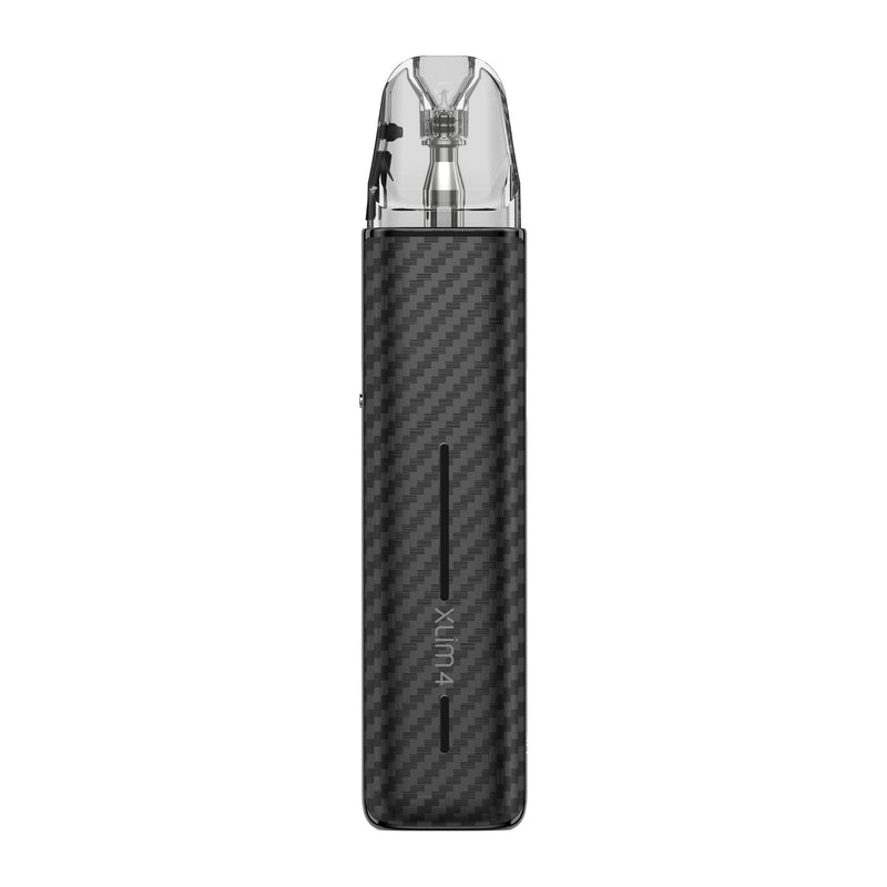 OXVA Xlim 4 in Black Carbon, back view with Xlim 4 logo