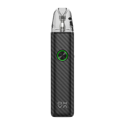 OXVA Xlim 4 pod vape kit in Black Carbon, front view showing the ring light button