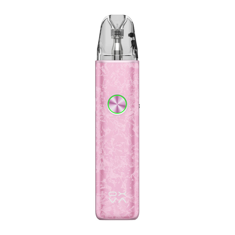 OXVA Xlim 4 pod vape kit in Nacre Pink, front view showing the ring light button