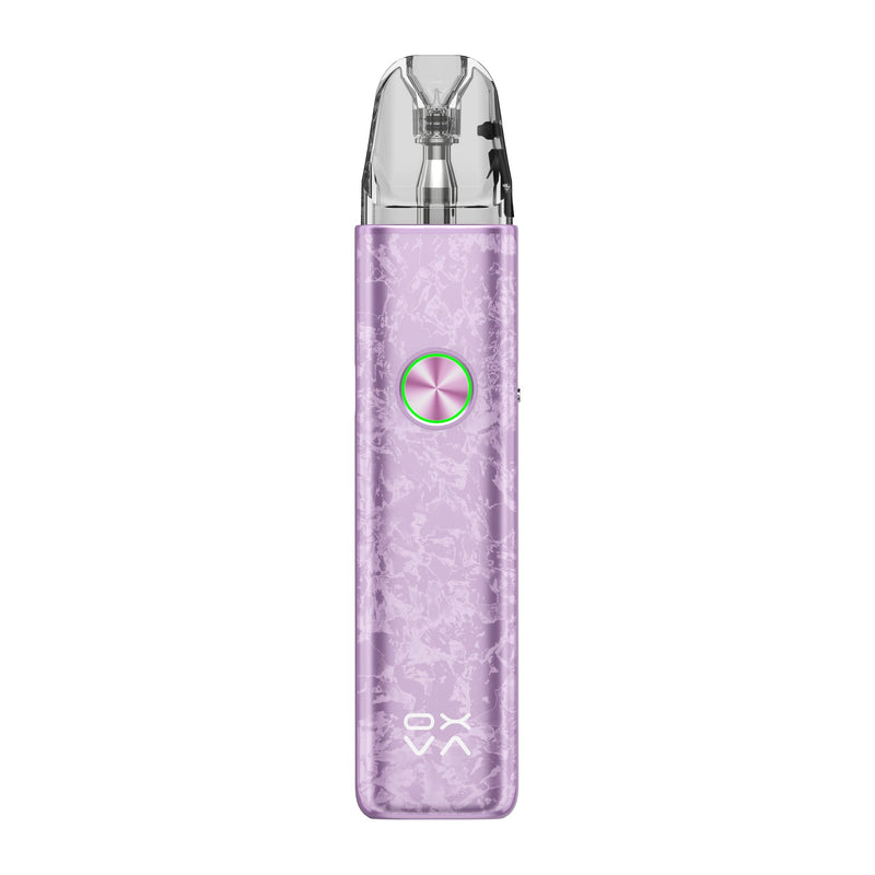 OXVA Xlim 4 pod vape kit in Nacre Purple, front view showing the ring light button