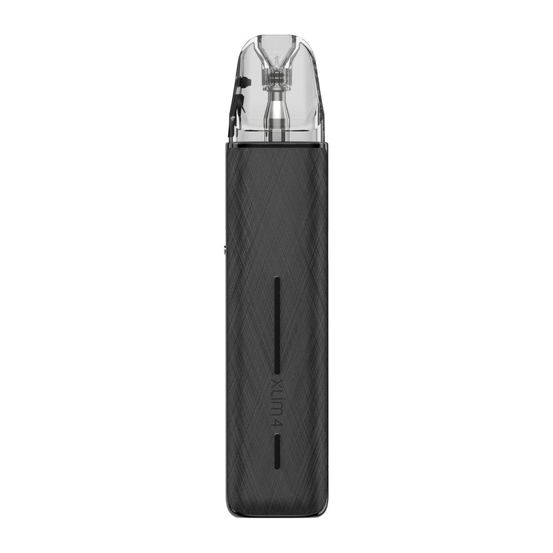 OXVA Xlim 4 in Silken Black Leather, back view with Xlim 4 logo