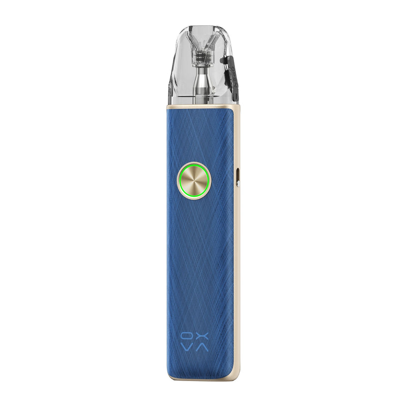 OXVA Xlim 4 in Silken Blue Leather, angled side view