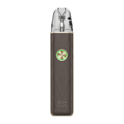 OXVA Xlim 4 pod vape kit in Silken Brown Leather, front view showing the ring light button