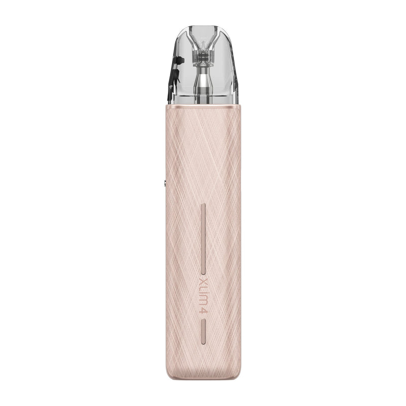 OXVA Xlim 4 in Silken Champagne Leather, back view with Xlim 4 logo