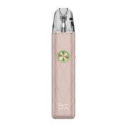 OXVA Xlim 4 pod vape kit in Silken Champagne Leather, front view showing the ring light button