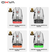 OXVA Xlim ABT pods UNITECH 3.0 in 0.4, 0.6, 0.8 and 1.2 ohm with colour-coded bases