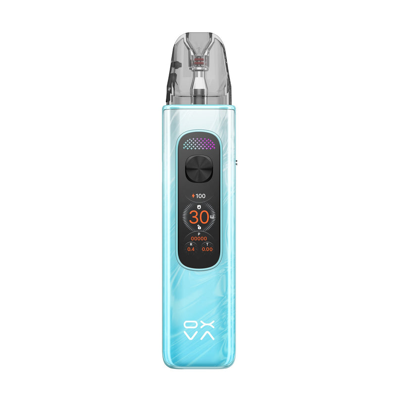 OXVA Xlim Pro 4 pod vape kit in Flowing Ice Blue, front view showing the colour screen