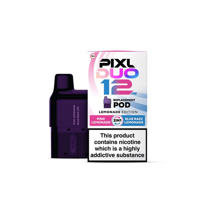 Pixl duo lemonade edition pods pink and blue writing and white box
