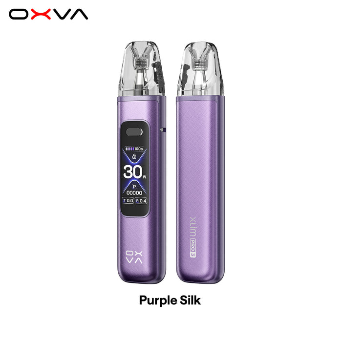 OXVA Xlim Pro 3 vape device in purple silk color on a white background