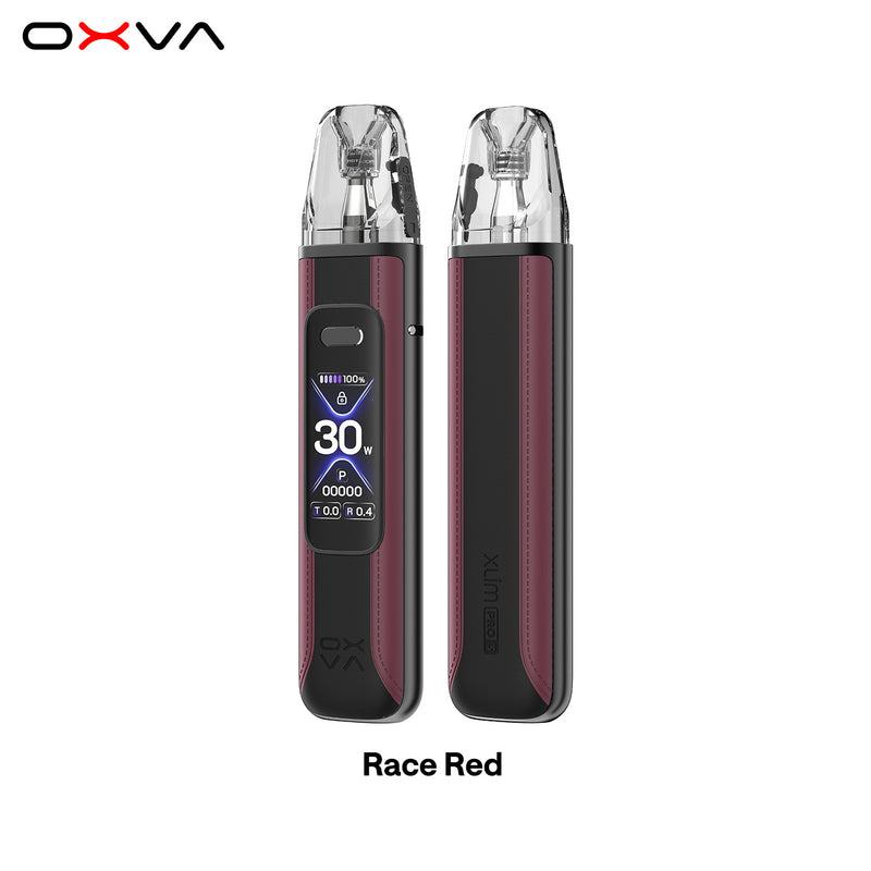 OXVA Xlim Pro 3 vaping device with 'Race Red' finish on a white background