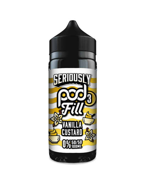 Vape liquid bottle with 'Seriously Pod Fill' label on a white background