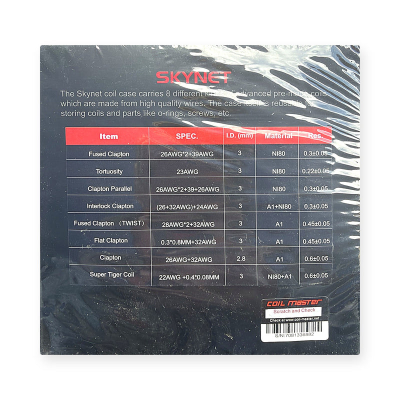 Coil Master Skynet coil specifications table on box back