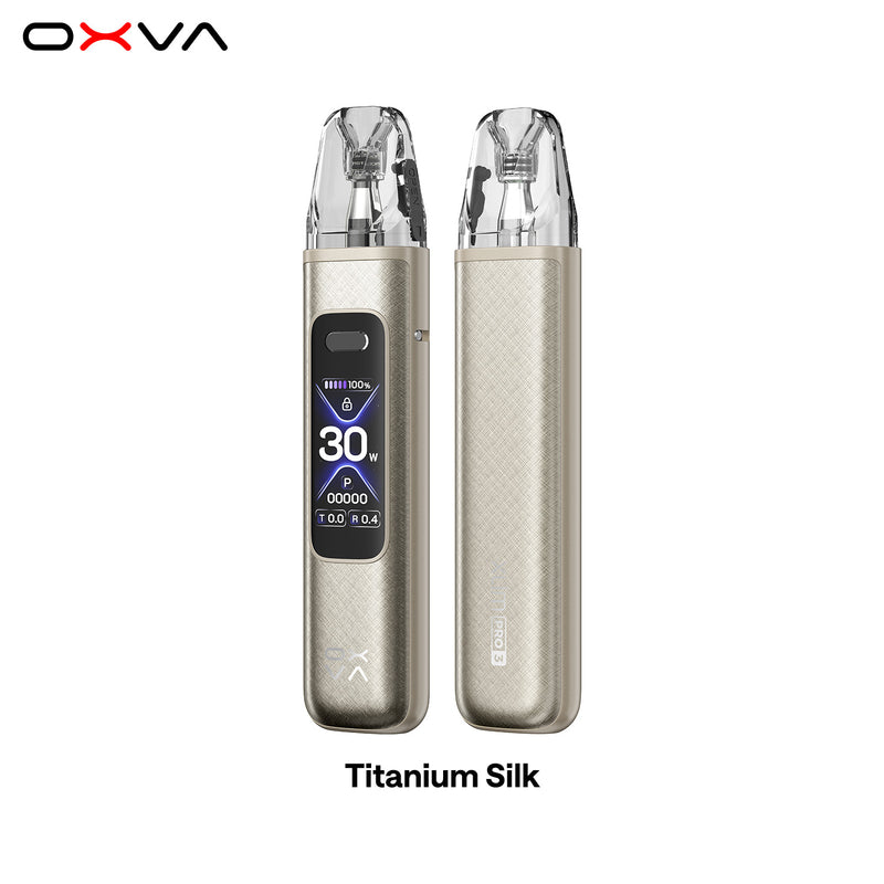 OXVA Xlim Pro 3 vaping device in Titanium Silk color on a white background