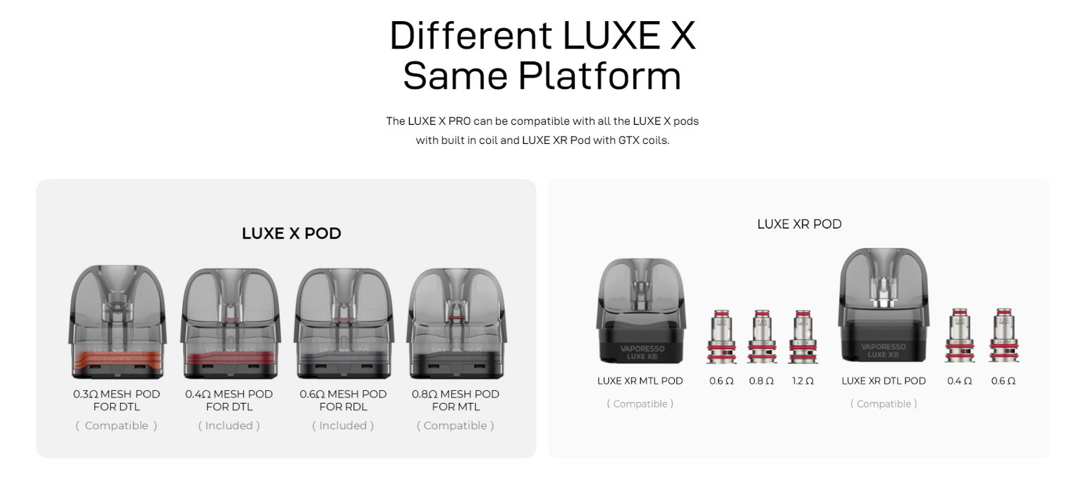 Vaporesso Luxe Pro Vape Kit Pod Compatibility