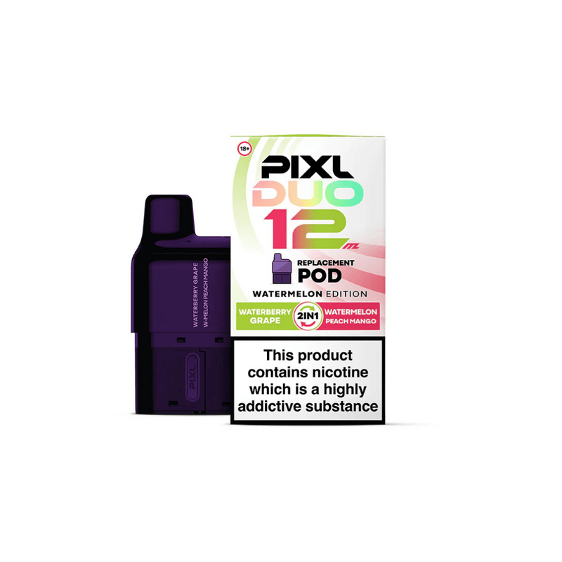 Pixl duo watermelon edition pods pink and green writing and white box