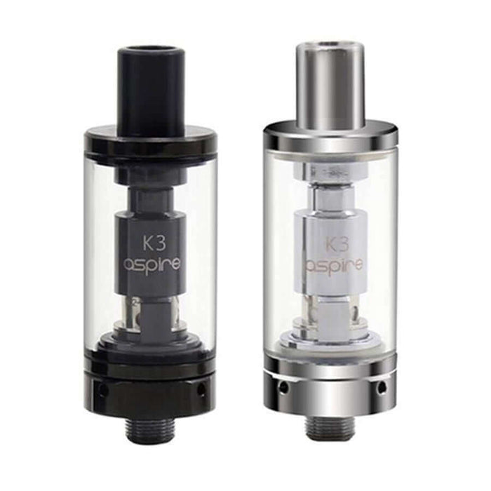 Aspire K3 Vape Tank using Nautilus BVC 1.8ohm coils in black and silver